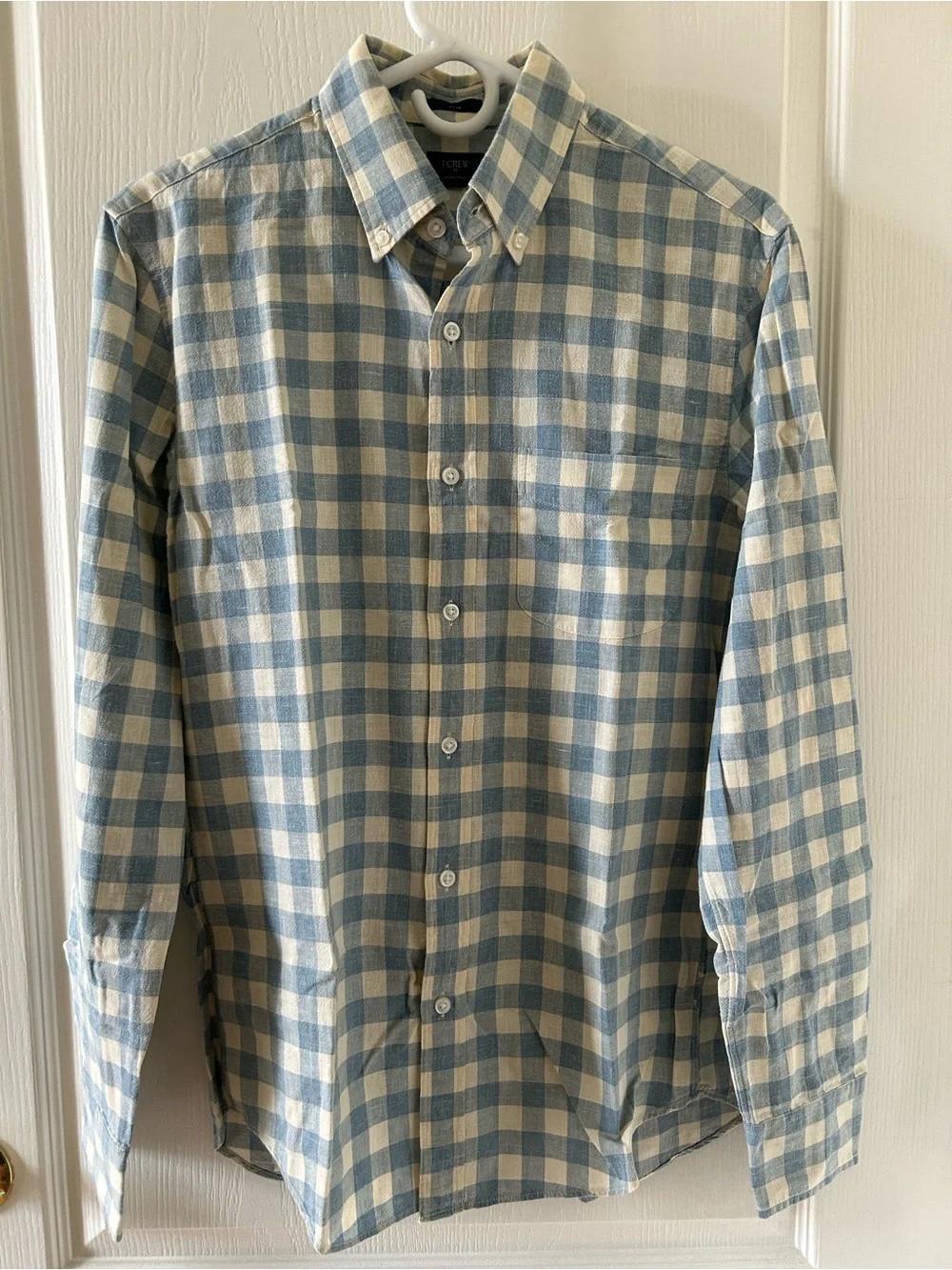 J.Crew Homespun Blue Cream Gingham Check Long Sleeve Slim Shirt Size S